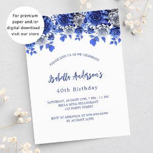 Birthday white royal blue floral budget