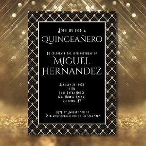 Black and Gold Art Deco Quinceañero 15th Birthday