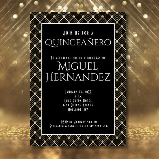 Black and Gold Art Deco Quinceañero 15th Birthday