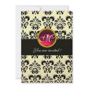 BLACK AND GOLD DAMASK MONOGRAM,red ruby,fuchsia