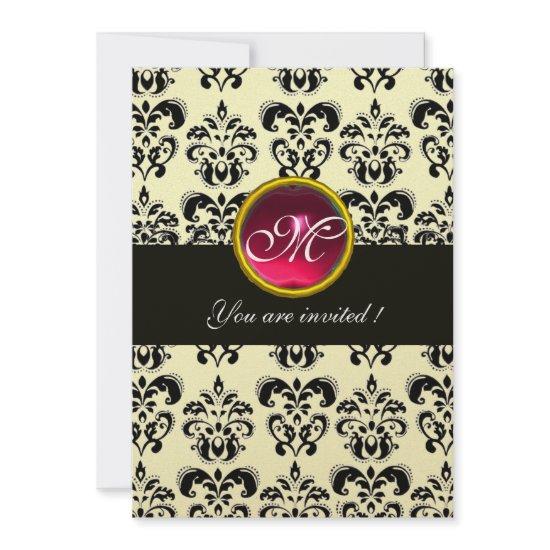 BLACK AND GOLD DAMASK MONOGRAM,red ruby,fuchsia