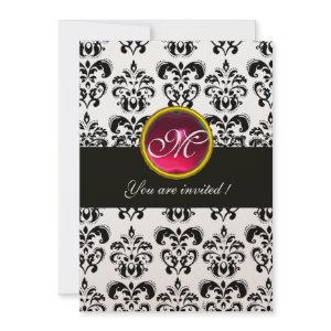 BLACK AND GOLD DAMASK MONOGRAM,red ruby,fuchsia