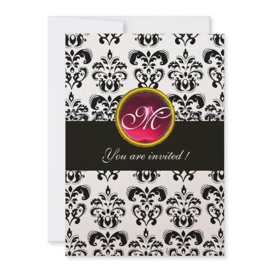 BLACK AND GOLD DAMASK MONOGRAM,red ruby,fuchsia