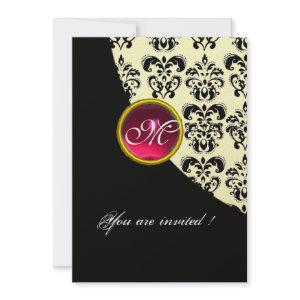 BLACK AND GOLD DAMASK MONOGRAM,red ruby,fuchsia