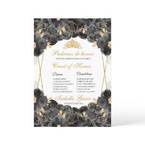 Black and Gold Floral Quinceanera Court of Honor