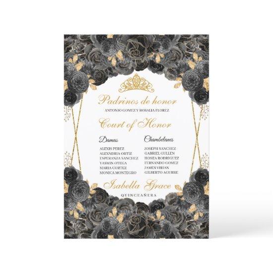 Black and Gold Floral Quinceanera Court of Honor