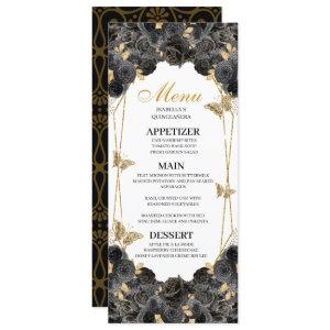 Black and Gold Floral Quinceanera Menu