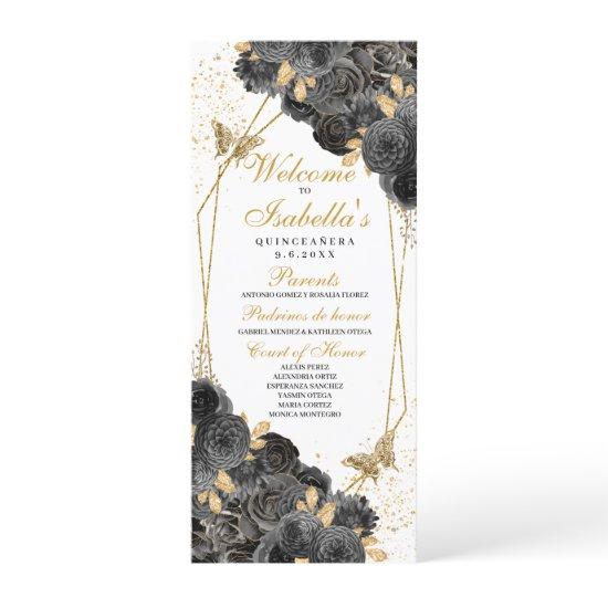 Black and Gold Floral Quinceanera Program