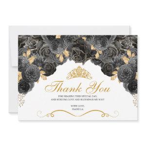 Black and Gold Floral Quinceanera Thank You