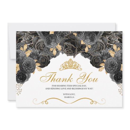 Black and Gold Floral Quinceanera Thank You