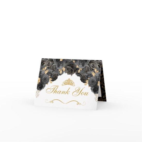 Black and Gold Floral Quinceanera Thank You