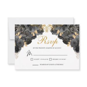 Black and Gold Floral RSVP Enclosure Card
