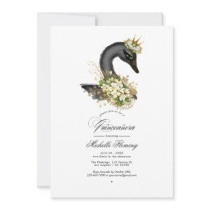 Black and Gold Floral Swan Quinceañera Photo