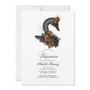 Black and Gold Floral Swan Quinceañera Photo