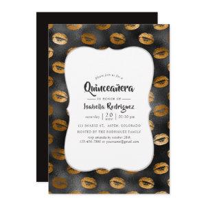 Black and Gold Glam Lips Pattern Quinceañera
