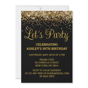 Black and Gold Glitter 30th Birthday Let's Party