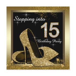 Black and Gold High Heel Shoe Quinceañera
