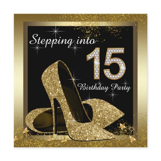 Black and Gold High Heel Shoe Quinceañera