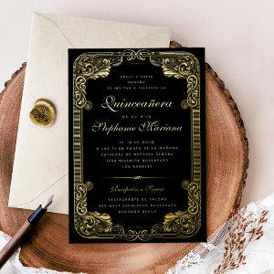 Black and Gold Ornate Frame Spanish Quinceanera Foil