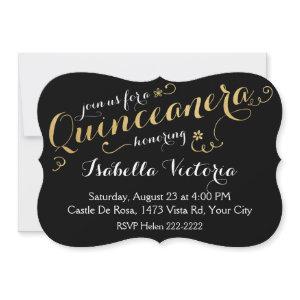 Black and Gold Script Quinceañera