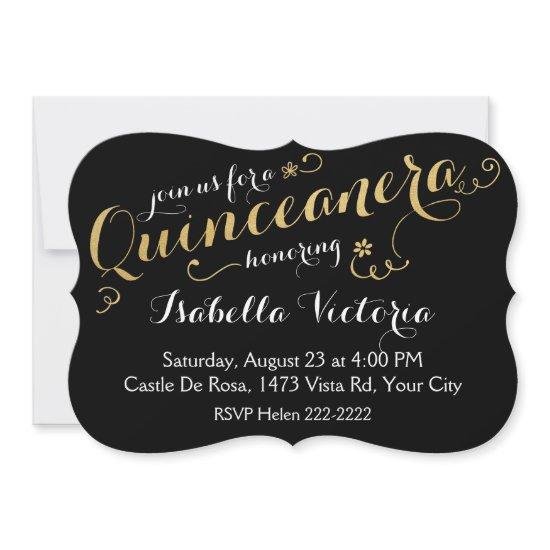 Black and Gold Script Quinceañera
