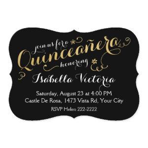 Black and Gold Script Quinceañera