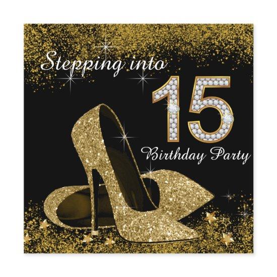Black and Gold Stepping Into 15 Quinceanera