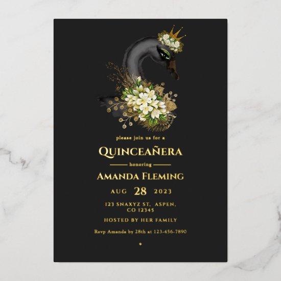 Black and Gold Swan Quinceañera Foil