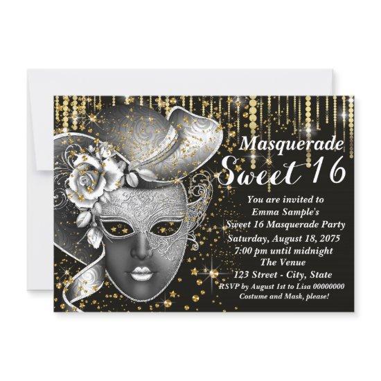 Black and Gold Sweet Sixteen Masquerade Party