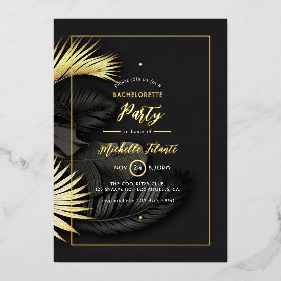 Black and Gold Tropical Bachelorette Party Foil In Foil