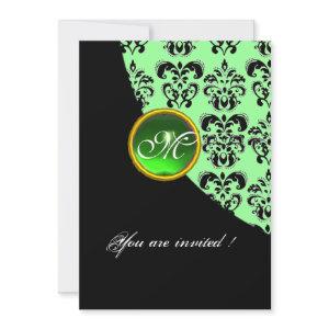 BLACK AND GREEN DAMASK MONOGRAM,emerald