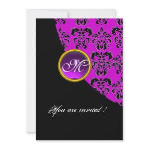 BLACK AND PURPLE DAMASK MONOGRAM,amethyst