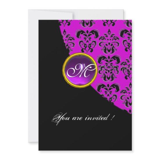BLACK AND PURPLE DAMASK MONOGRAM,amethyst