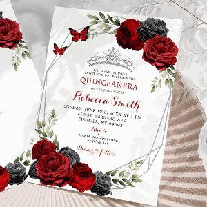 Black and Red Burgundy Roses Crown Quinceañera
