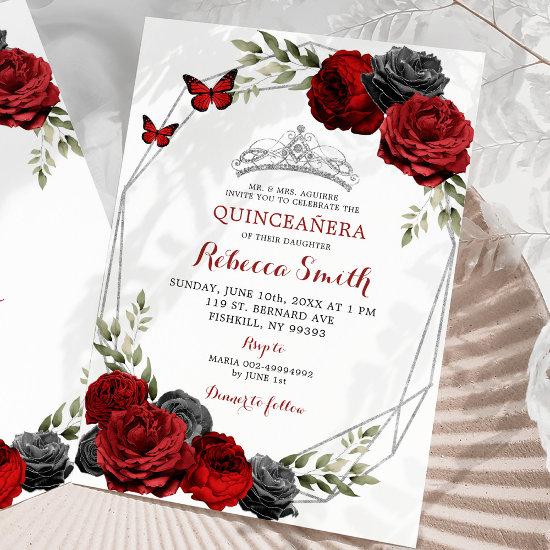 Black and Red Burgundy Roses Crown Quinceañera