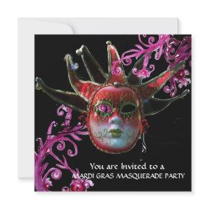 BLACK AND RED JESTER MASK ,Masquerade Party  Black