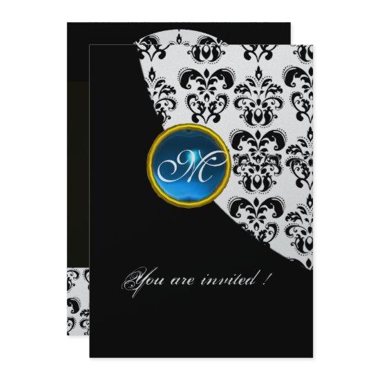 BLACK AND SILVER DAMASK MONOGRAM,blue sapphire