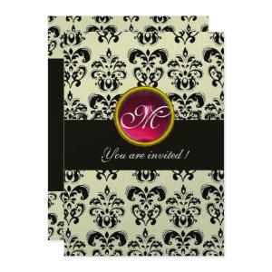 BLACK AND SILVER DAMASK MONOGRAM,red ruby white