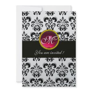 BLACK AND SILVER DAMASK MONOGRAM,red ruby white