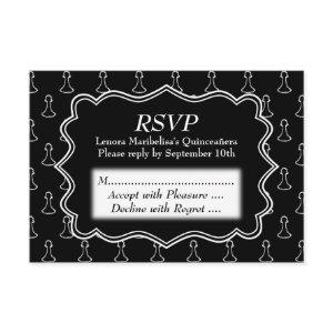 Black and White Chess Themed Quincenera RSVP Card