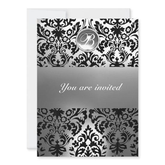 BLACK AND WHITE DAMASK GEM STONE MONOGRAM