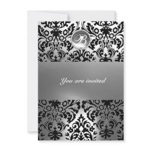 BLACK AND WHITE DAMASK GEM STONE MONOGRAM