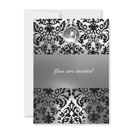 BLACK AND WHITE DAMASK GEM STONE MONOGRAM