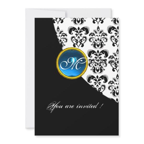 BLACK AND WHITE DAMASK MONOGRAM,blue sapphire
