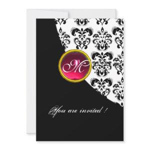 BLACK AND WHITE DAMASK MONOGRAM,red ruby,fuchsia