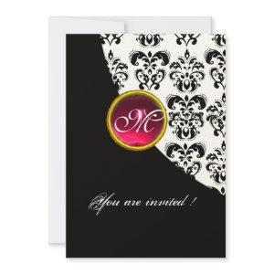 BLACK AND WHITE DAMASK MONOGRAM,red ruby,fuchsia
