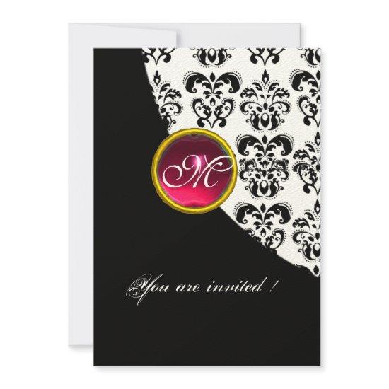 BLACK AND WHITE DAMASK MONOGRAM,red ruby,fuchsia