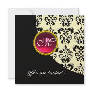 BLACK AND WHITE DAMASK MONOGRAM,red ruby,gold