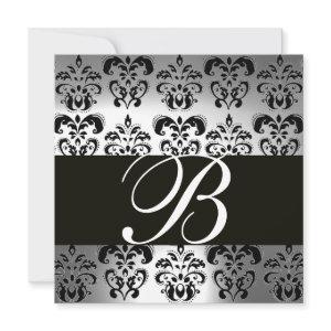 BLACK AND WHITE DAMASK MONOGRAM silver moonstone