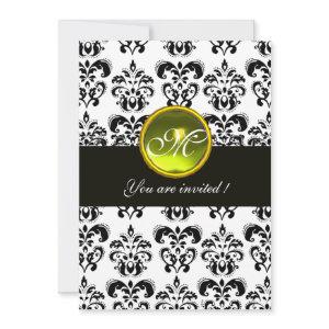 BLACK  AND WHITE DAMASK MONOGRAM, yellow topaz